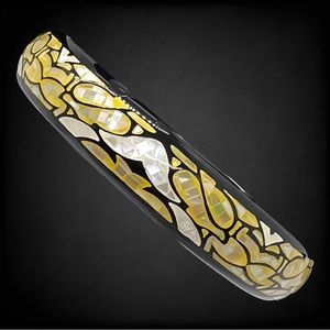 Retired Ross Simons Iridescent Yellow & Mother of Pearl Mosaic Bangle